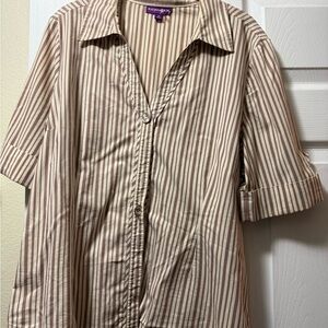 Stacy Adams Beige and Brown Striped Button Down Shirt